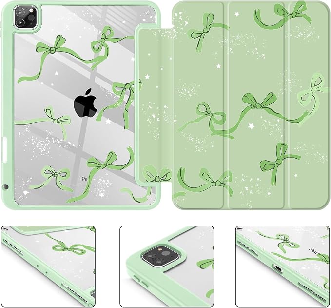 Tuiklol for iPad Pro 11 Inch 4th / 3rd / 2nd / 1st Gen (2022 2021 2020 2018) Case -Built-in Pencil Holder Shockproof Cover Clear Transparent Back Shell with Auto Wake/Sleep Black Flower