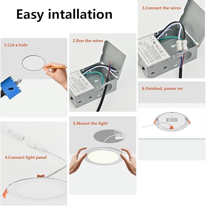 MKUJOO 24 Pack 6 Inch Ultra-Thin LED Recessed Ceiling Light with Junction Box,panel light,Daylight, 13W,2700K/3000K/3500K/4000K/5000K Selectable Dimmable Downlight ETL&FCC&CE and Energy Star Certified