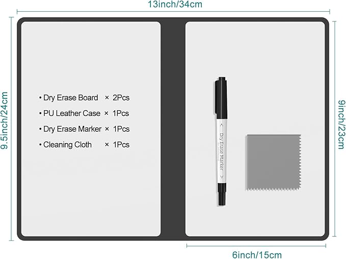 Portable Dry Erase Board,Reusable Whiteboard Notebook, Double-Sided White Board PU Cover 9.5"x6.6" with Marker,Wipe Cloth (Red)