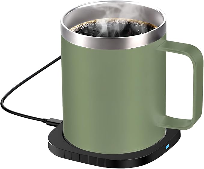 Fdit Wireless Charger 2 in 1 with 55C 131F Intelligent Constant Temperature 10.5oz Stainless Steel Cup and Lid for Desk Home Office (Black)