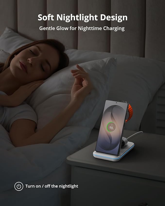 Wireless Charger for Samsung&ampAndroid: JoyGeek 3 in 1 Charging Station for S26/S25/S24/S23/S22/S21/S20/Note20/Z Fold&ampFlip Galaxy Watch8/7/6/5/4/3/Active2/1 Buds 3 Pro