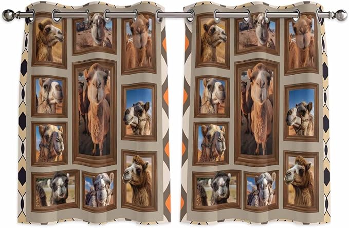 2 Panel Kitchen Cafe Curtains, Desert Camels Sunlight Filtering Nature Air