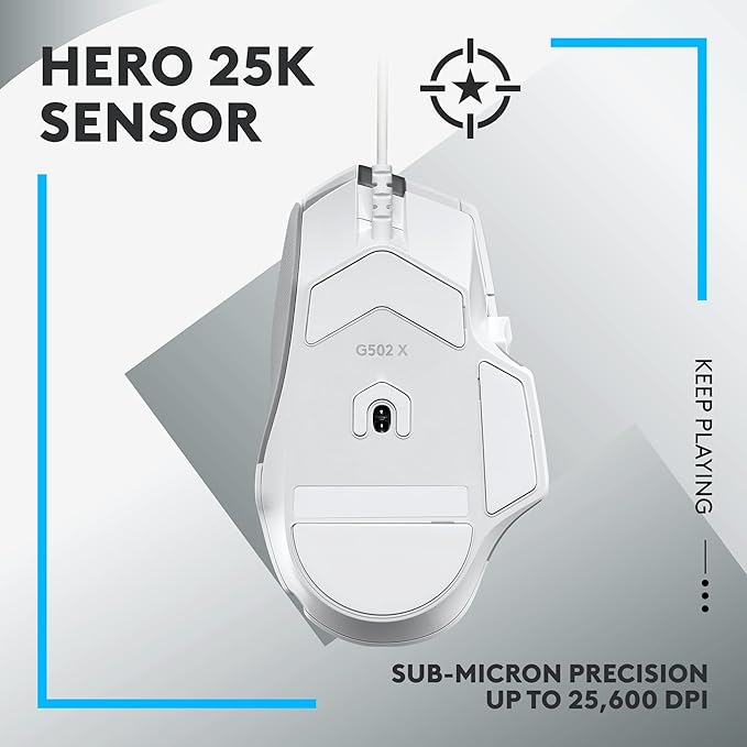 Logitech G502 X Wired Gaming Mouse - LIGHTFORCE Hybrid Optical-Mechanical Primary switches, Hero 25K Gaming Sensor, Compatible with PC - macOS/Windows - White