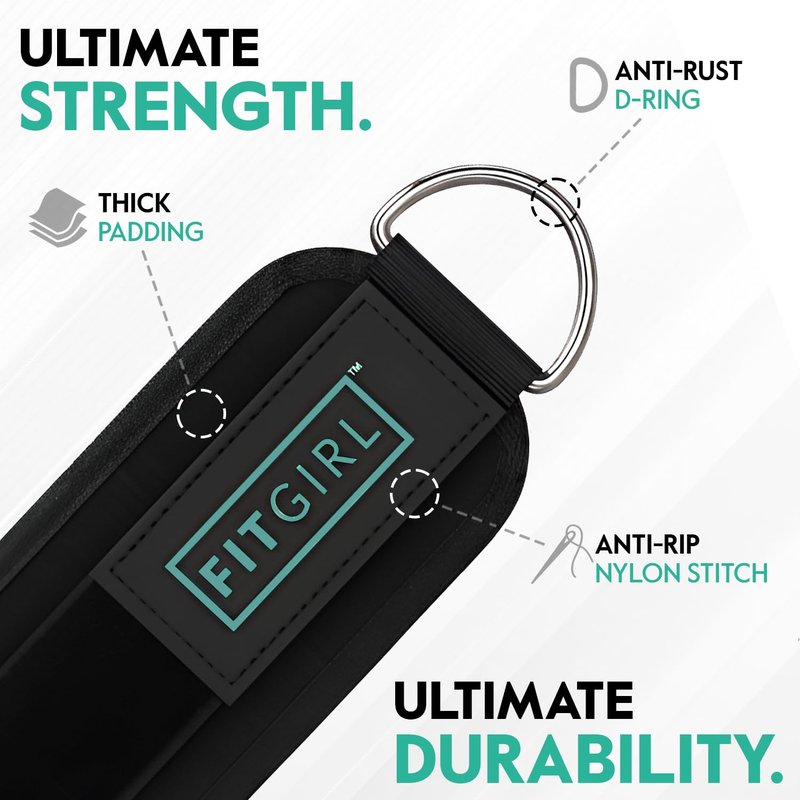 FITGIRL Ankle Strap for Cable Machine – Premium Padding and Comfort for Cable Exercise Machines, Cable Exercise Attachment for Home & Gym, Glute Workouts - Kickbacks, Leg Extensions, Hip Abductors - Black Mint - Pair