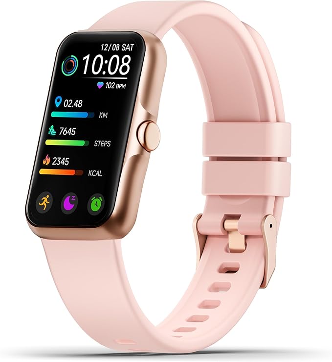 Sunorshop Health Fitness Tracker, Smart Watch with 24/7 Heart Rate and Blood Oxygen Monitor, Sleep Tracker with IP68 Waterproof, Activity Tracker Pedometer Step Counter for Women Men (Deep Pink)
