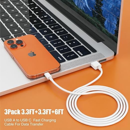CyvenSmart Car Carplay Cable USB A to USB C Cable for iPhone 17 16 15，3-Pack [3.3FT+3.3FT+6FT] USB to USB C Cable for iPhone 17 16 15 Pro Plus Pro Max Air，for iPad，for Galaxy S25，for MacBook and More