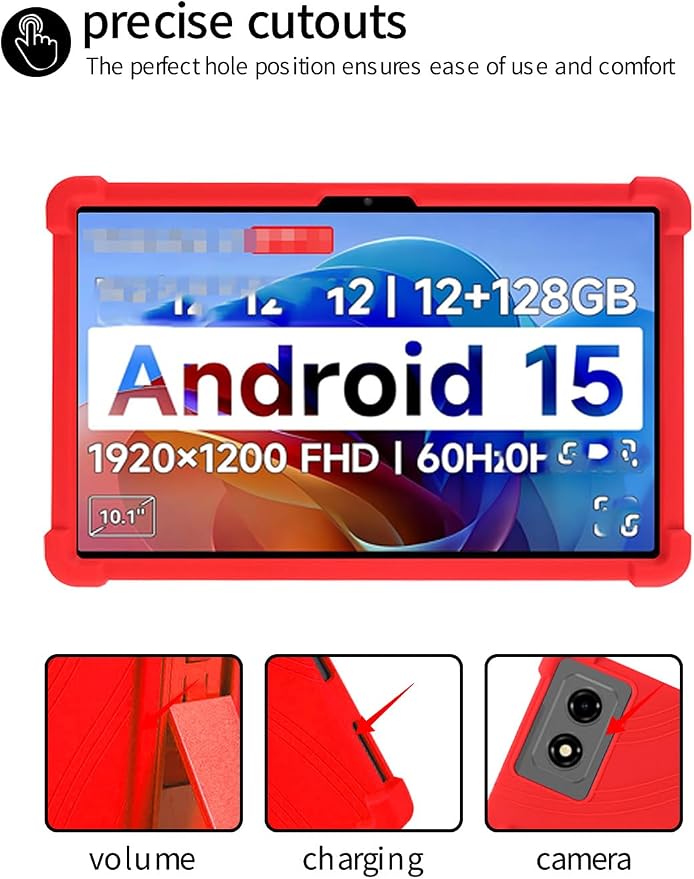 for BNCF 2025 Android 15 10.1 Inch Tablet CaseBOVUGAC Soft Silicone Adjustable Stand Shockproof Kids Friendly for BNCF 2025 Android 15 10.1 Tablet(Black)