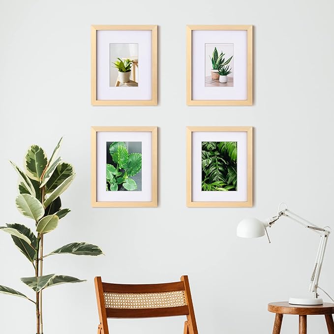 Egofine 8x10 Picture Frame Natural Wood Made of Solid Wood with Plexiglass, Display Pictures 4x6/5x7 with Mat or 8x10 Without Mat, for Tabletop and Wall Mounting Photo Frame