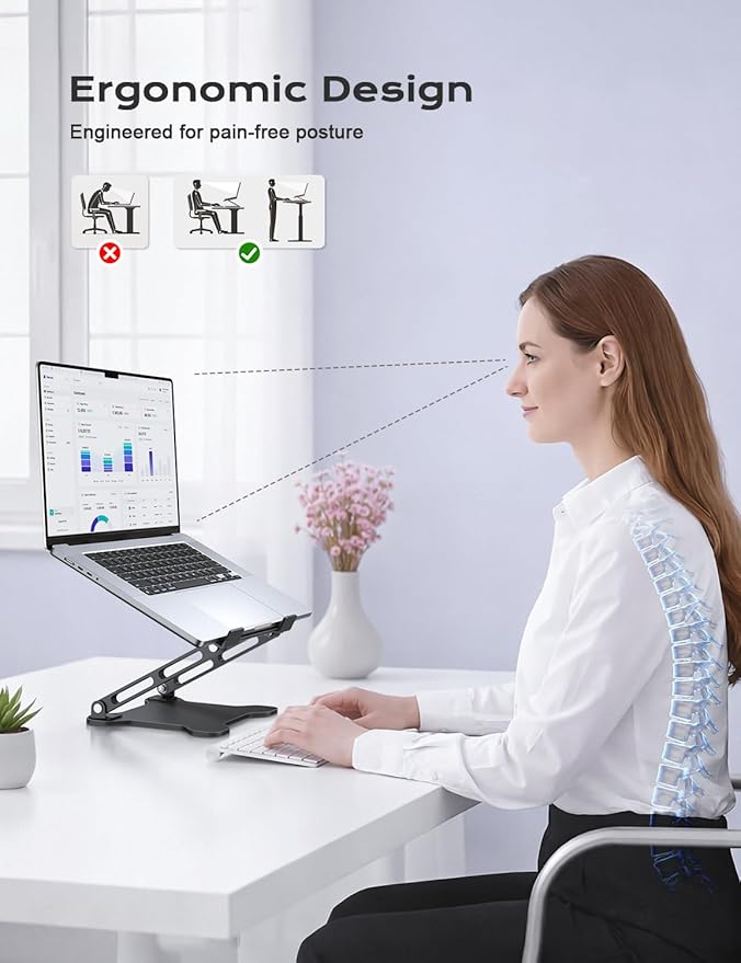 Adjustable Laptop Stand for Desk, Metal Foldable Laptop Riser, Ventilated Cooling Bracket, Ergonominc Computer Notebook Stand for Desk Compatible with 10-15.6“ Laptops