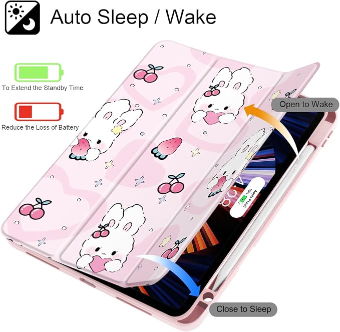 Case for iPad 12.9 Inch (6th/5th/4th/3rd Generation 2022/2021/2020/2018) Pencel Holder + Trifold Support Auto Sleep/Wake Transparent Shockproof Back Cover Abstract Floral SD163