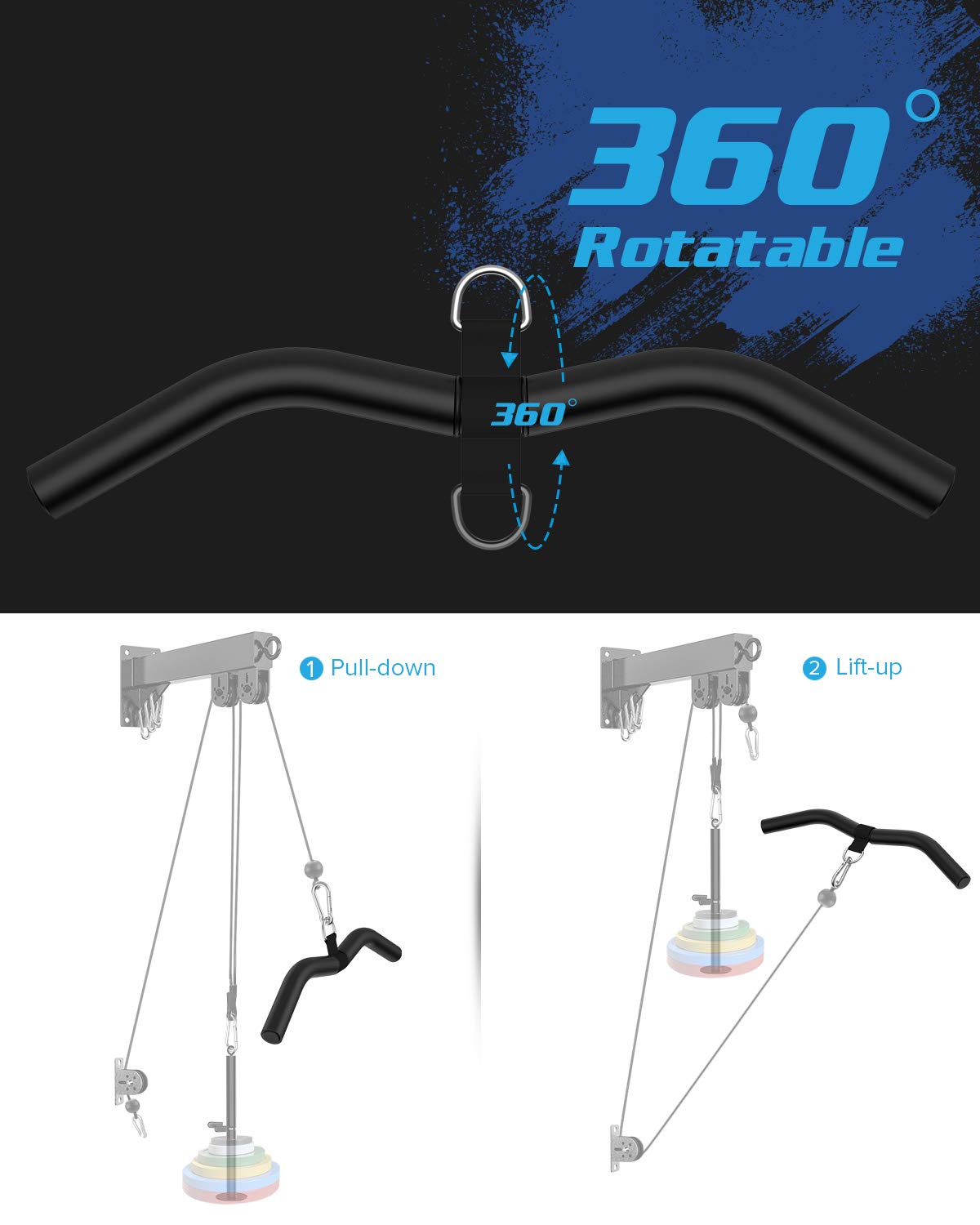 Mbotnee Upgraded LAT Pulldown Bars, 19" LAT Pull Down Bar Attachments for Home Gym, Curl Triceps Press Down Bar Handle LAT Bar Cable Machine Attachment for Pulley System, Rowing LAT Pull Down Bar