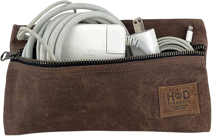 Hide &amp Drink All Purpose Utility &amp Charger Case for MacBook iPad &amp Laptop Handmade from Waxed Canvas (Charcoal Black)