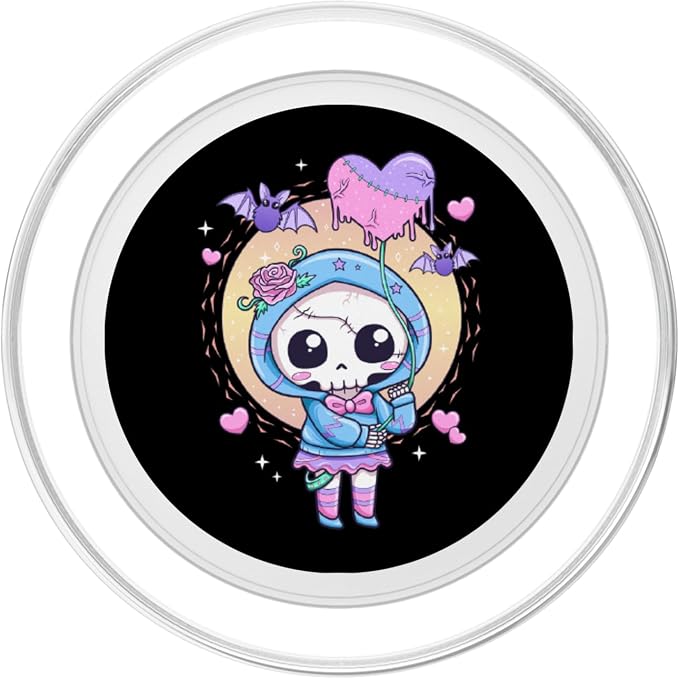 Kawaii Pastel Goth Cute Creepy Skeleton Skull Girl PopSockets Adhesive PopGrip