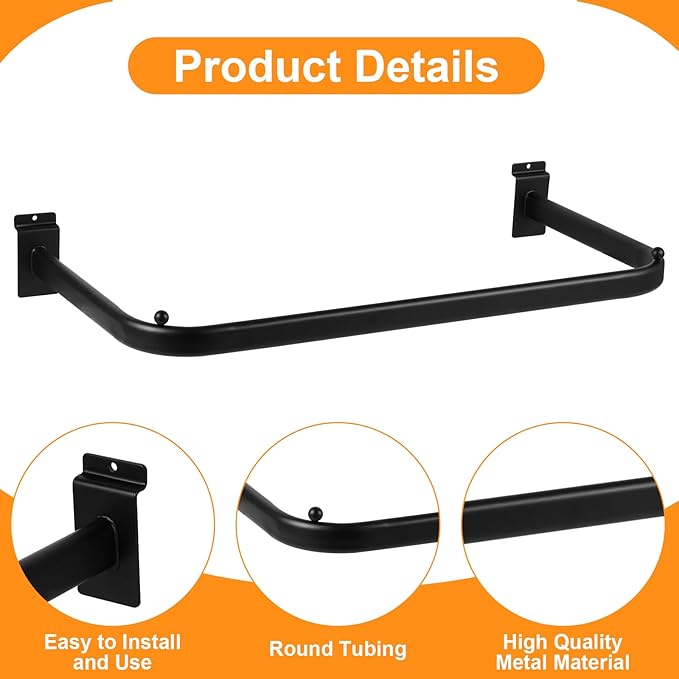 Polmart Slatwall Steel U-Shaped Hanger Rail, Black (U-Shape, 4-Pack)
