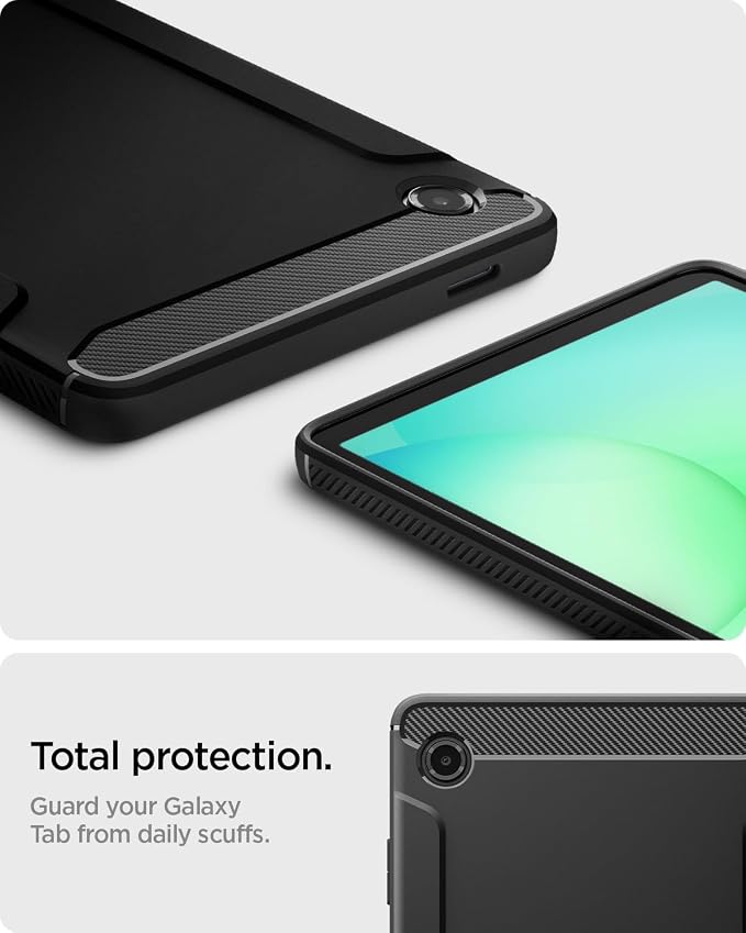 Spigen for Galaxy Tab A11+ Plus Case (2025) Rugged Armor Slim Protective Case with Carbon Fiber Design and Air Cushion Technology Matte Black
