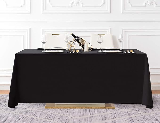 Surmente 5 Pack Black Tablecloth 90 x 156-inch Rectangular Polyester Table Cloth for Weddings, Banquets, or Restaurants