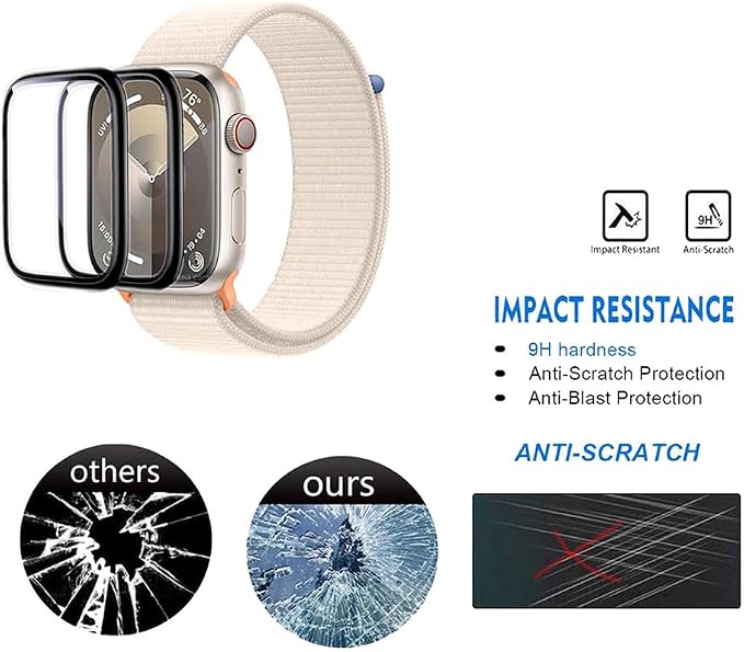 Screen Protector for Apple Watch Series 9/8/7 (41mm) 2-Pack Full Coverage Ultra Clear Tempered Glass for Apple Watch Series 9 iWatch A2982 41mm