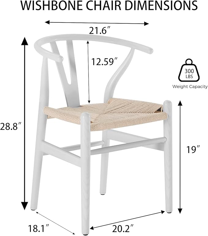 Tomile Wishbone Chair Y Chair, Wooden Dining Chairs Set of 4, Mid Century Modern Chairs with Arms, Solid Wood Weave Seat Kitchen & Dining Room Chairs (Ash Wood - White)