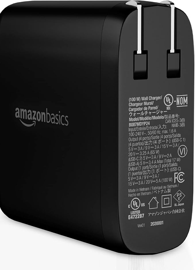 Amazon Basics 68W Two-Port GaN Wall Charger with 1 USB-C (60W) &amp 1 USB-A Ports (18W) with PD for Laptops Tablets &amp Phones (iPhone 16/15/14/13/12/11/X iPad MacPro Samsung More) Non-PPS B