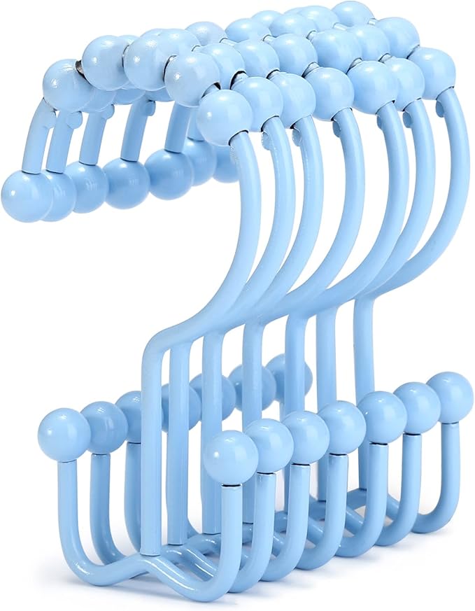 Shower Curtain Hooks, Goowin Shower Curtain Rings, Stainless Steel Shower Curtain Hooks Rust Proof Free Sliding Double Shower Hooks for Curtain, Shower Curtains & Liners (Blue)