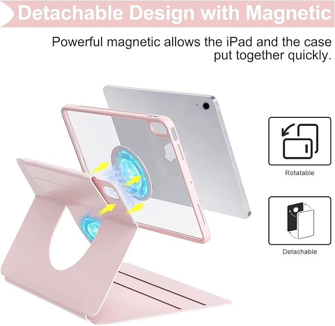 Keyboard Case for iPad 11 inch 2025(A16)/iPad 10 2022 Vertical Case with Pencil Holder Magnetic Stand Rotating Detachable Keyboard with Clear Back (Black)