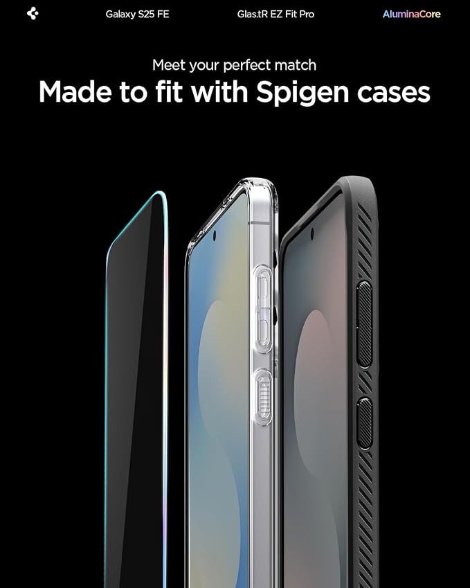 Spigen GlasTR EZ FIT Screen Protector for Galaxy A56 5G / S24 FE / M56 5G | 9H Hardness Tempered Glass Easy Installation Kit Case-Friendly Crystal Clear Touch Responsive Oleophobic Coating