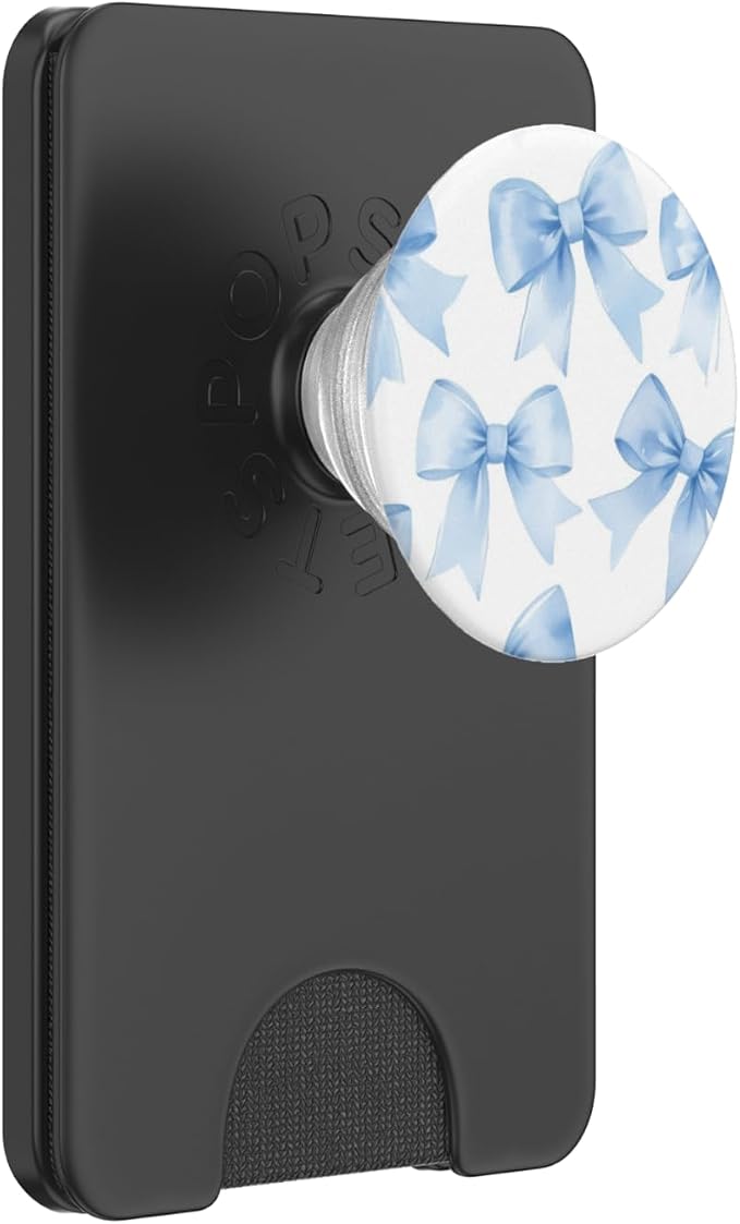 Light Blue Satin Bow Pattern PopSockets Adhesive PopGrip