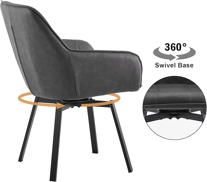 TUKAILAi Modern Swivel Armchairs Set of 6, Faux Leather Upholstered Accent Dining Chairs with Metal Legs, Rotatable Desk Chair for Home Office Kitchen Vanity Guest Reception Restaurant (Grey)