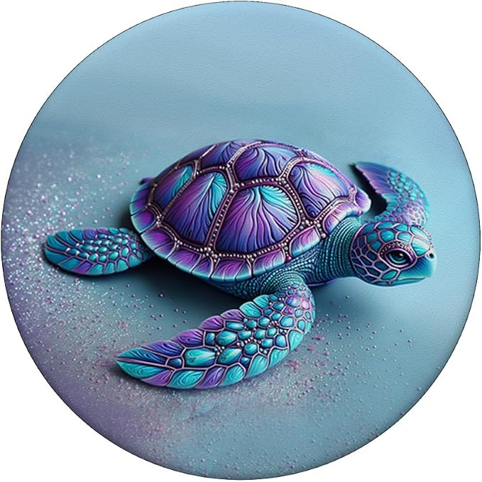 Teal Blue Purple Turtle Geometric Design On Light Blue Cyan PopSockets Adhesive PopGrip
