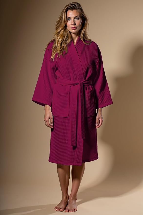 Turquaz Lightweight Full-Length Robes For Women Waffle Kimono Bathrobe - Soft, Fast-Drying, Long-Lasting Cotton Blend Unisex