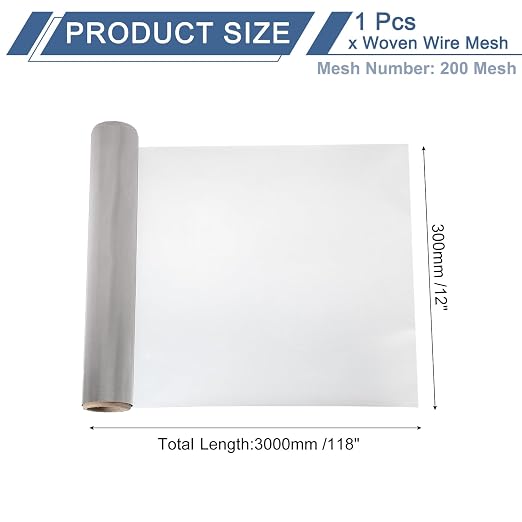 uxcell 200 Mesh 118" x 12" Woven Wire Mesh, 304 Stainless Steel Air Vent Filter