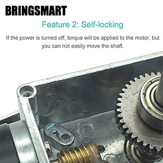 BRINGSMART 24V 40rpm DC Worm Gear Motor 40kg.cm Self-Locking Reversed Mini Turbine Geared Motor for DIY Robot Rotating Table Door Lock Curtain Machine (24V 40rpm)