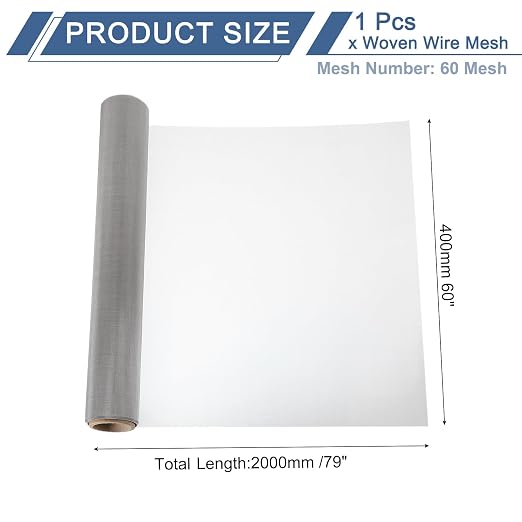 uxcell 60 Mesh 79" x 16" Woven Wire Mesh, 304 Stainless Steel Air Vent Filter