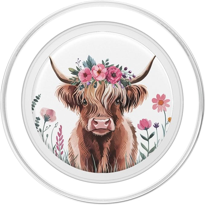 Baby Highland Cow Floral - Adorable Watercolor Farm Art PopSockets Adhesive PopGrip