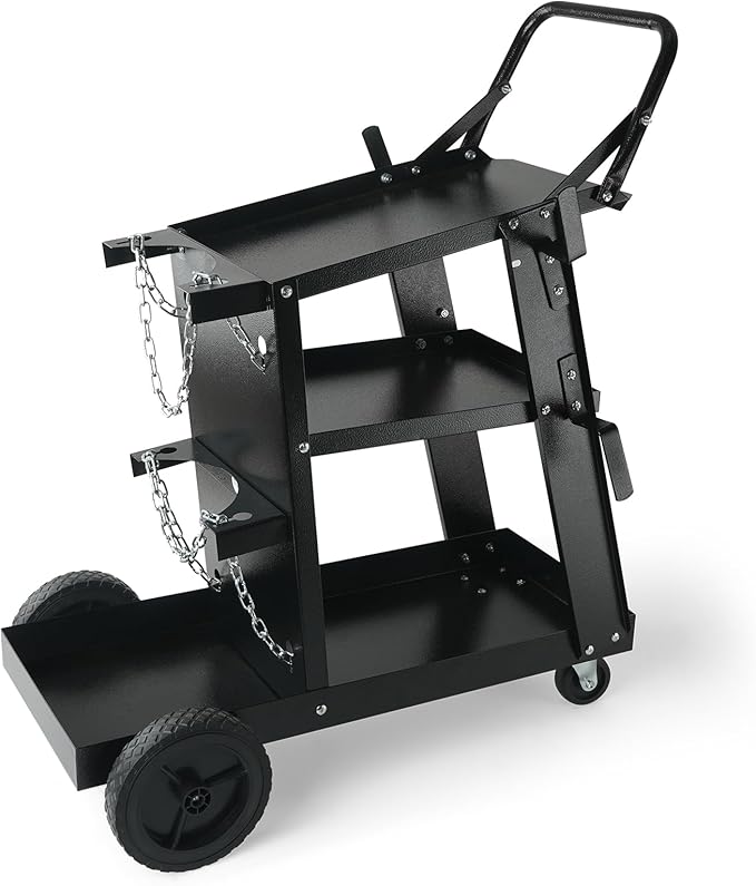 VEVOR Welding Cart, 3-Tier Welder Cart Heavy Duty with 400 Lbs Weight Capacity, 360° Swivel Wheels, Tank Storage Safety Chains, Rolling MIG Welder Cart for TIG, ARC, MMA, Plasma Cutter Welding Machine
