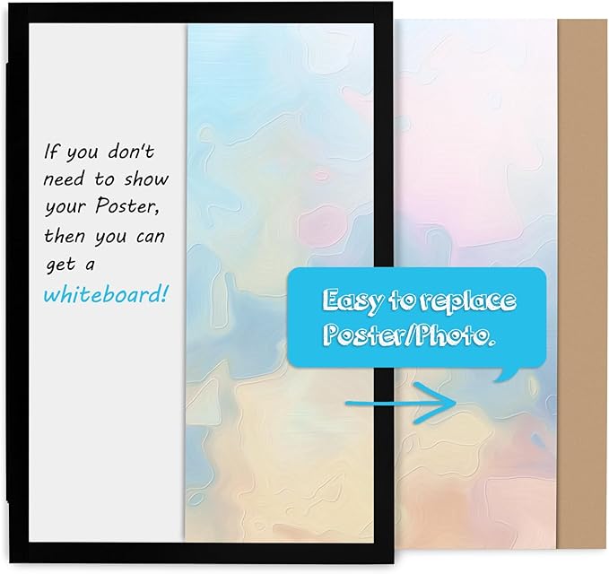 Black Frame Enclosed Whiteboard with Wooden Frame, Approx.17x23in / 43x58cm Poster Frame and whiteboard, Functional Whiteboard for Office, Home(Poster Not Included)(MMB-BK-4358)