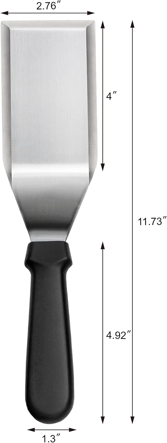 New Star Foodservice 11.5 Inch Heavy Duty Hamburger Turner, Stainless Steel Spatula with Cutting Edge and Black Plastic Handle for Grill, Griddle, and Restaurant Use