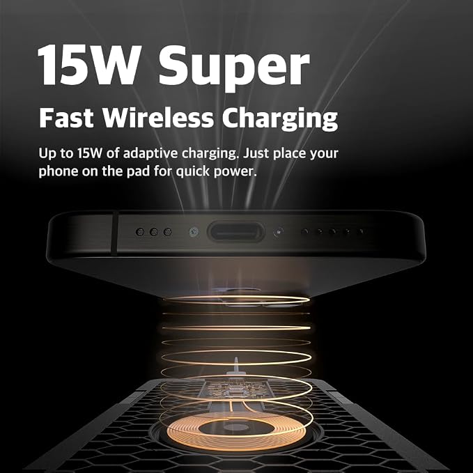 POUT H3 SplitMax 3-in-1 Wireless Charging Mouse Pad – Fast Qi Charger Mousepad Mat and Magnetic Tray Organizer – Compatible with Smartphones and Earbuds (Palette Cream)