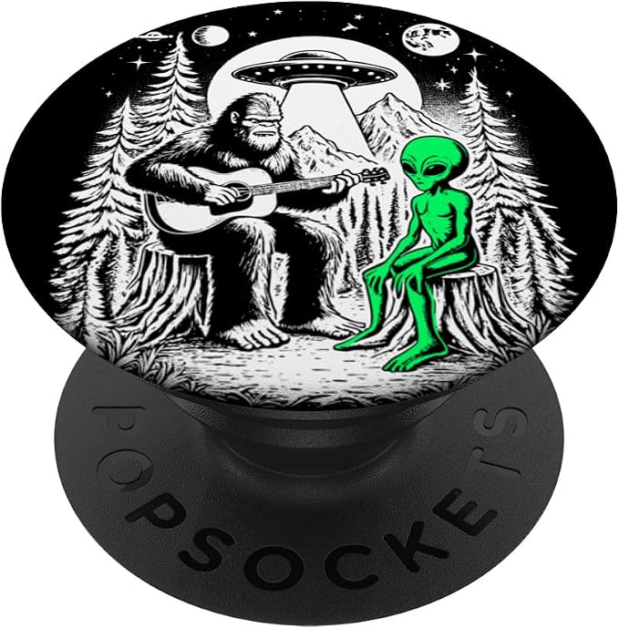 Bigfoot Plays Guitar Sasquatch Camping Big Foot UFO Alien PopSockets PopGrip for MagSafe