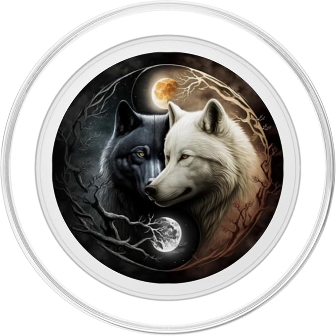 Cool Yin and Yang White and Black Wolf Wolves Lover Gift PopSockets Adhesive PopGrip