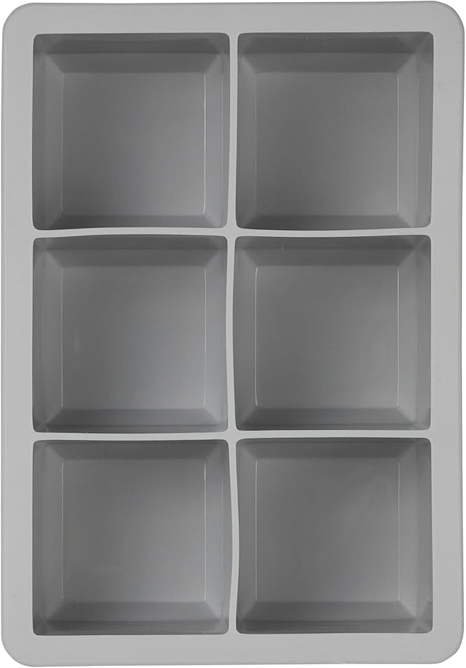 Tovolo Large 2” King Cube Ice Tray Oyster Gray Ice Cube Trays for Whiskey Cocktails Smoothies, Big Square Ice Cube Mold Silicone Freezer Tray for Perfect Rock Cubes BPA Free Dishwasher Safe