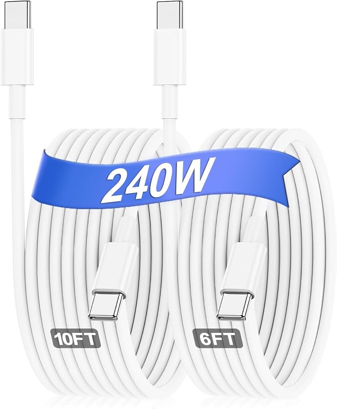 Hzevn 60W USB C Charging Cable for MacBook Pro/Air &amp for iPhone 16/15 Pro Max MFi Certified 20V/3A Super Fast Charger Cord 6ft+10ft PD 3.0 Compatible with iPad Pro 12.9/11 Samsung S25/S24(2-Pac