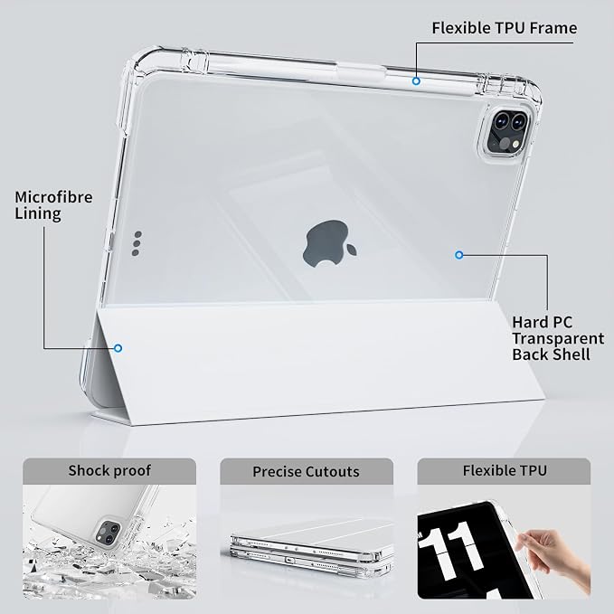 Case for iPad Air 13 Inch Case M4/M3/M2 (2026/2025/2024) Pro 12.9 Inch (6th/5th Gen 2022/2021) 2 in 1 Detachable Cover with Clear Hard Back Supports Touch ID Auto Wake/Sleep Black