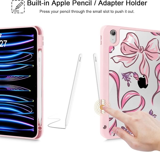 Mektron Case for 2026 iPad Air 11 inch M4 8th (M3 2025 7th /M2 2024 6th) Compatible with iPad Air 10.9 (2022 5th Gen /2020 4th Gen) Shockproof Clear Shell Blue Bows &amp Flowers