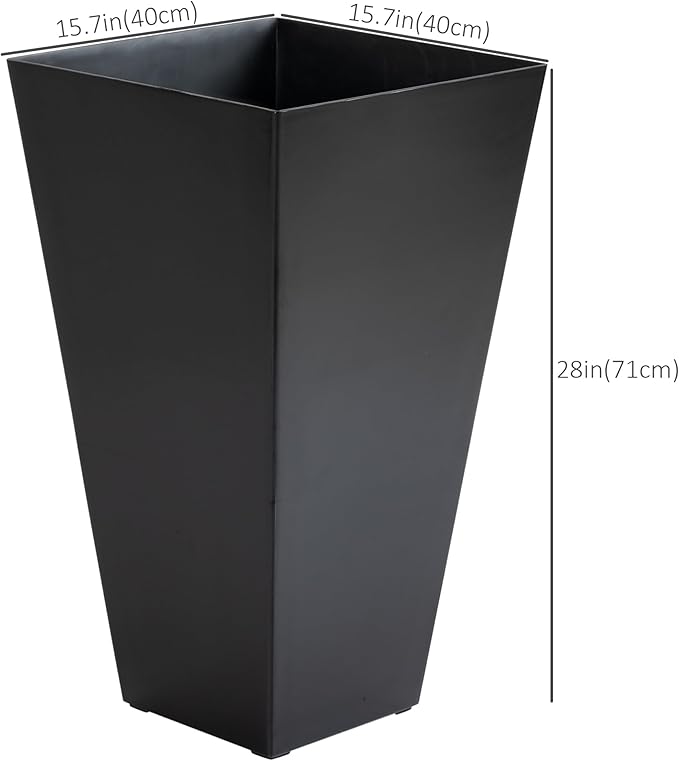 Outsunny Tall Planters for Outdoor Plants Set of 3, 28 in Taper Planters with Drainage Holes, Indoor Grande Plant Pots, Front Porch Decor (Black)