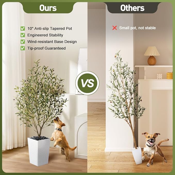 Artificial Olive Tree 5FT Indoor&Outdoor Faux Plant - UV Resistant Large Fake Tree with White Planter & Pebbles, Realistic Tall Potted Artificial Trees for Modern Home Decor Office Living Room VN132