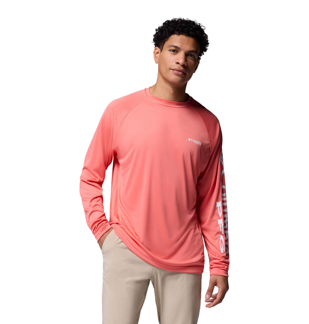 Columbia Men's PFG Terminal Tackle Long Sleeve Fishing Shirt, Melonade/White Logo, 4X Tall