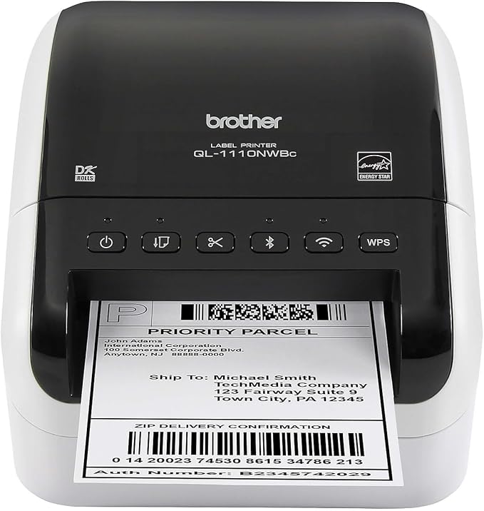 Brother QL-1110NWBC Wide Format, Postage and Barcode Professional Thermal Label Printer with Wireless Connectivity, Black And White, 6.7" x 5.9" x 8.7"