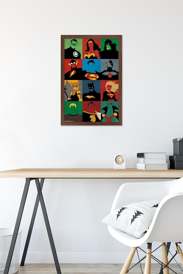 Trends International DC Comics - Justice League - Minimalist Wall Poster, 14.725" x 22.375", Mahogany Framed Version