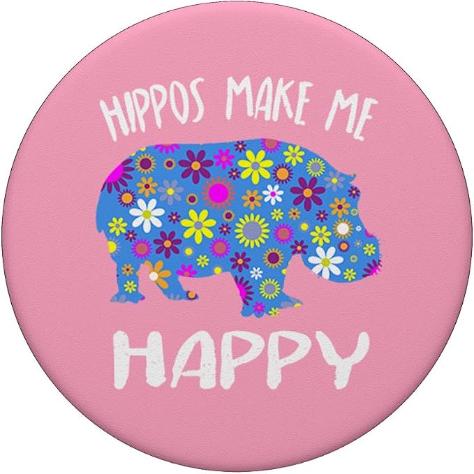 Hippo Phone Hand Holder Gifts - Cute Floral Hippopotamus PopSockets Adhesive PopGrip